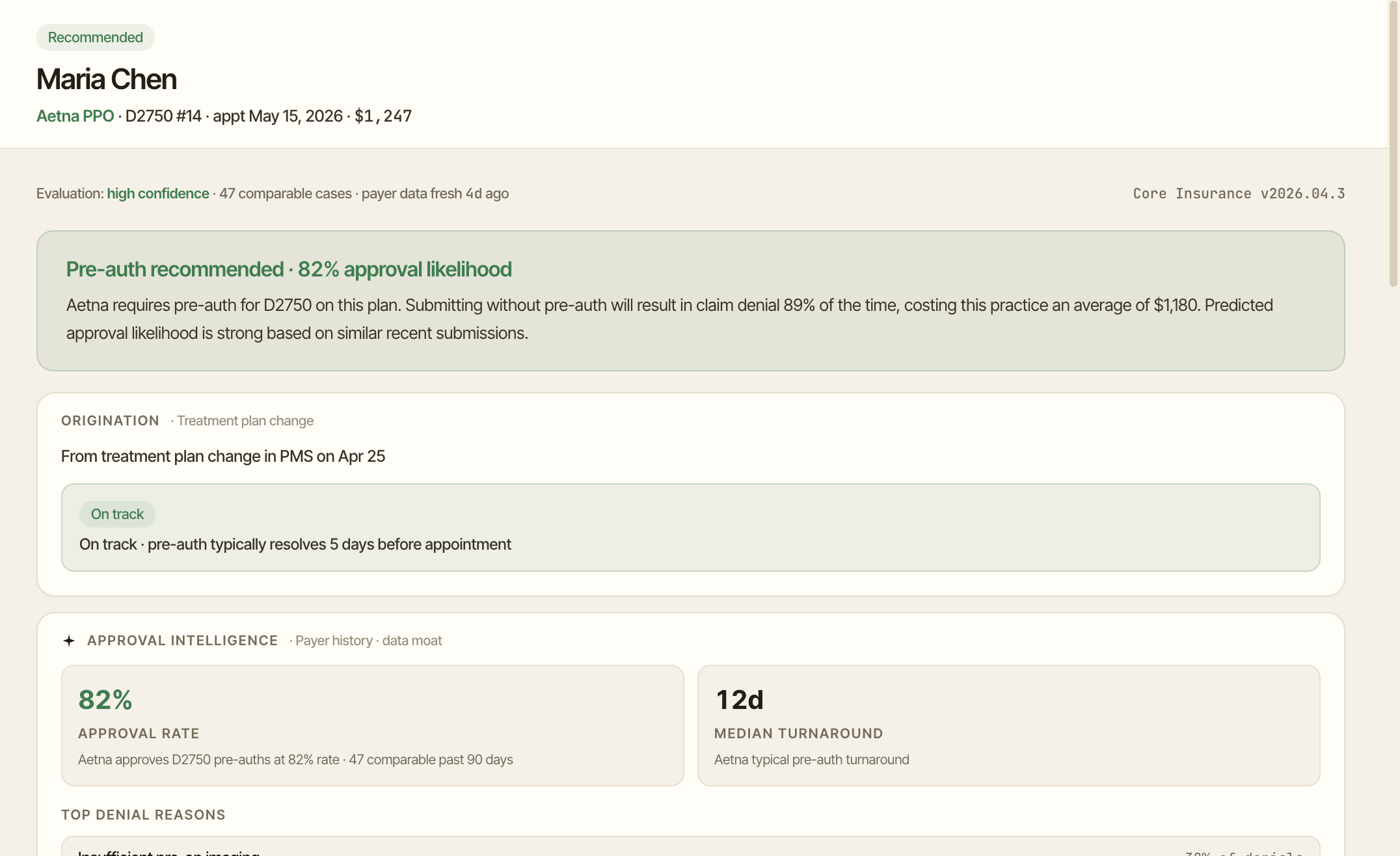 Elva RCM dashboard — production, collections, net collection rate, and a 30-day cash-flow projection with top payers